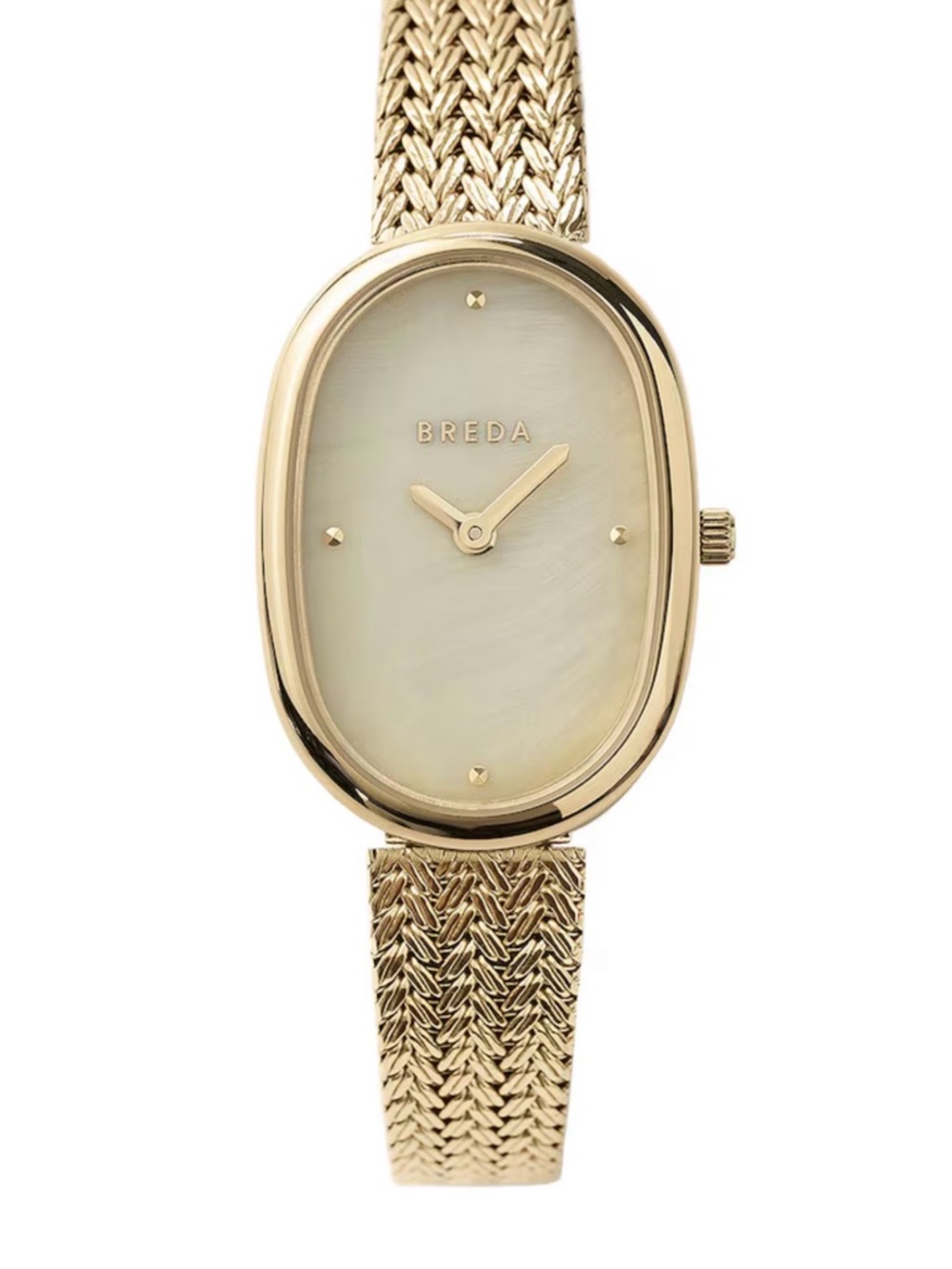 BREDA Women's Gold Mesh Oval Watch with Mother-of-Pearl Dial